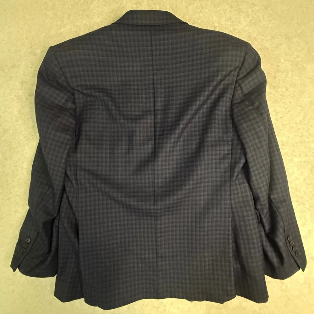 Jos A Bank Mens 44R Wool Blazer Sport Coat Navy‎ Check Traditional Fit 2-Button
